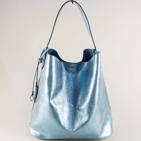 Синя дамска чанта с метален блясък и органайзер ch8035s