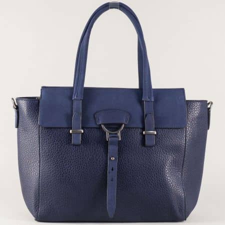 Синя дамска чанта с ефектно закопчаване ch8141s
