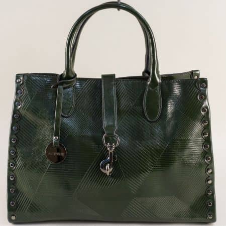 Зелена дамска чанта с ефектен принт и капси ch821-2z