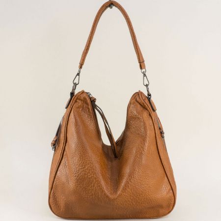 Стилна дамска чанта в кафяв цвят с къса и дълга дръжка ch8514k