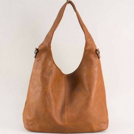Кафява дамска чанта тип торба с къса и дълга дръжка ch8526k