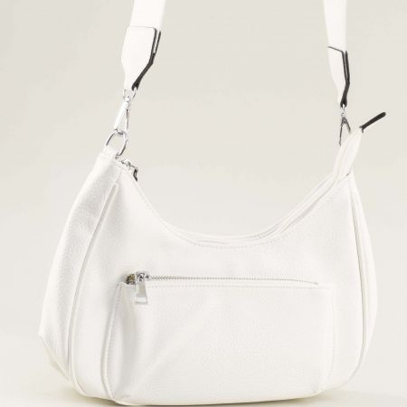 Бяла дамска чанта от еко кожа и широка презрамка ch8777b