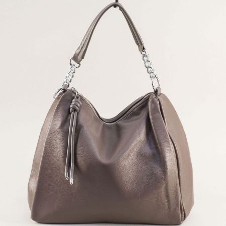 Всекидневна дамска чанта в сив цвят с пискюл ch8821sv