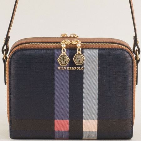 Атрактивна дамска чанта в син цвят с пъстри мотиви ch888ps