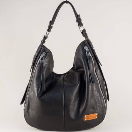 Дамска чанта, тип торба в черно с къса и дълга дръжка ch9002ch