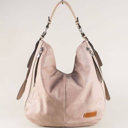 Дамска чанта, тип торба в кафяво с къса и дълга дръжка ch9002k