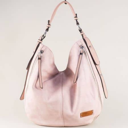 Дамска чанта, тип торба в розово с къса и дълга дръжка ch9002rz