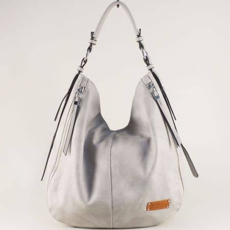 Дамска чанта, тип торба в сиво с къса и дълга дръжка ch9002sv