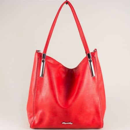 Червена дамска чанта с практично разпределение ch9222chv