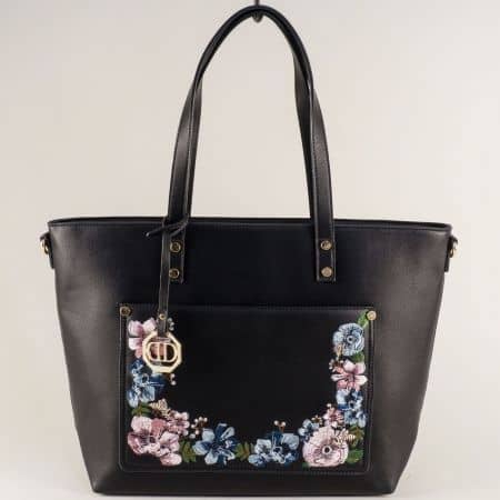 Дамска чанта в черен цвят с флорален мотив ch9230-32ch