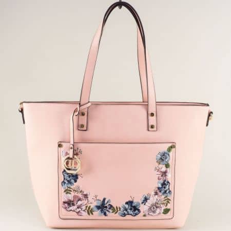Дамска чанта в розов цвят с флорален мотив ch9230-32rz
