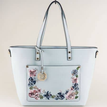 Дамска чанта в светло син цвят с флорален мотив ch9230-32ss