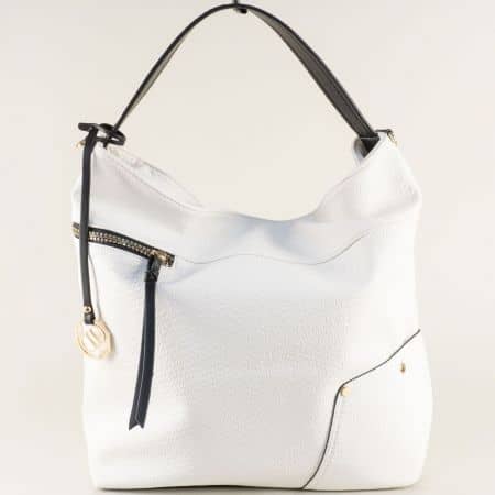 Бяла дамска чанта, тип торба с две прегради ch9235-33b