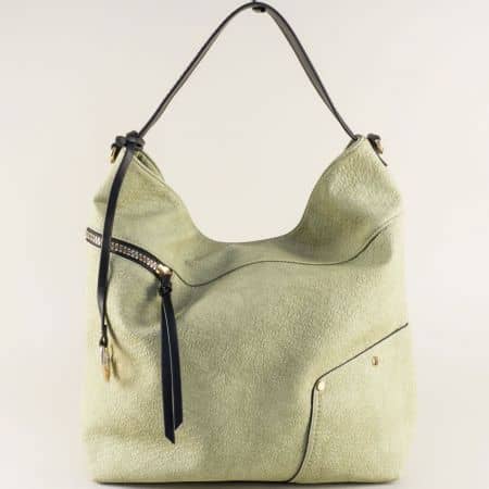 Зелена дамска чанта, тип торба с две прегради ch9235-33z