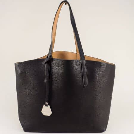 Черна дамска чанта със светло кафяв органайзер ch930ch