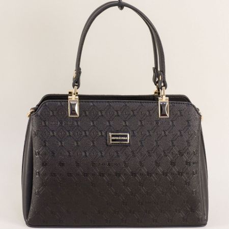 Стилна дамска чанта с ефектна кожа в черен цвят ch972ch