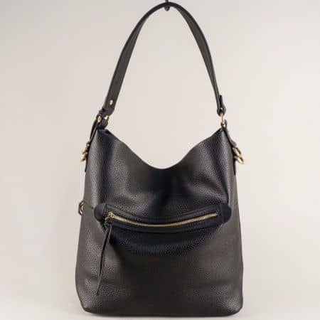 Черна дамска чанта, тип торба с външен джоб с цип ch9835-106ch
