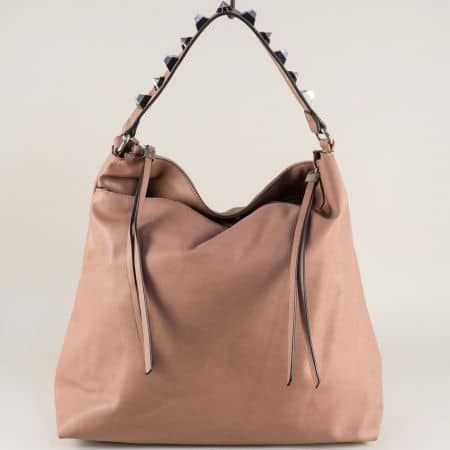 Дамска чанта, тип торба с три прегради в розов цвят ch98352rz