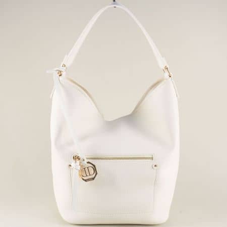 Бяла дамска, чанта тип торба с къса и дълга дръжка ch9835b