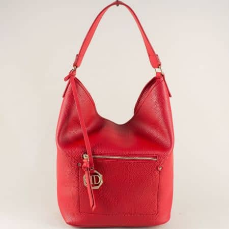 Червена дамска, чанта тип торба с къса и дълга дръжка ch9835chv