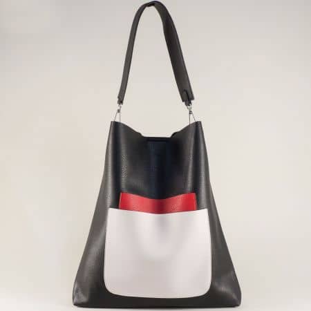 Дамска чанта, тип торба в черно, бяло и червено chspo11ch