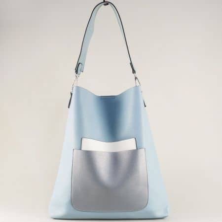 Дамска чанта, тип торба в бяло, сиво и синьо chspo11s