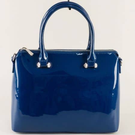 Кобалтово синя дамска чанта с две къси и дълга дръжка cm20-3s