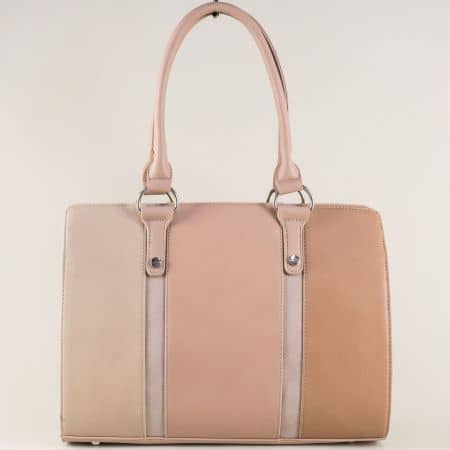 Дамска чанта в бежово, кафяво и розово с твърда структура cm20-6k
