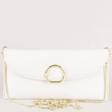 Бяла дамска чанта със златиста дълга дръжка cm3409b