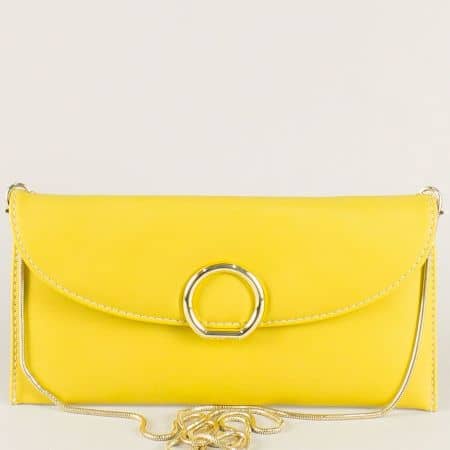 Жълта дамска чанта със златиста дълга дръжка cm3409j
