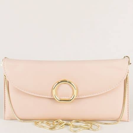 Розова дамска чанта със златиста дълга дръжка cm3409rz