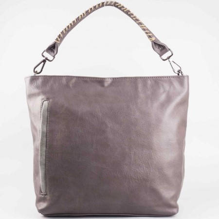 Дамска ежедневна чанта със страничен преден джоб на френската марка David Jones в сив цвят cm2736sv