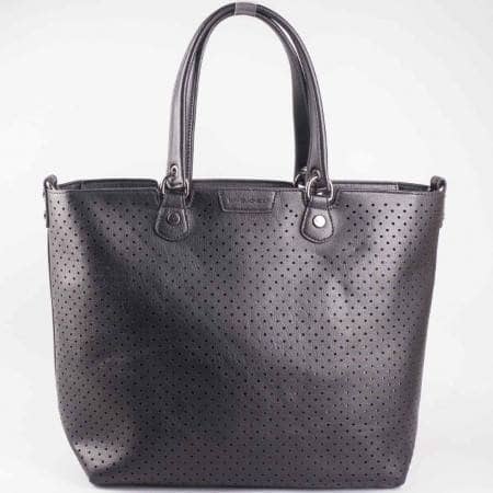 Дамска стилна чанта с перфорация на френския производител David Jones в черен цвят cm2815ch