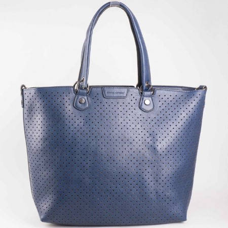 Дамска стилна чанта с вадещ се органайзър на френската марка David Jones в син цвят cm2815s