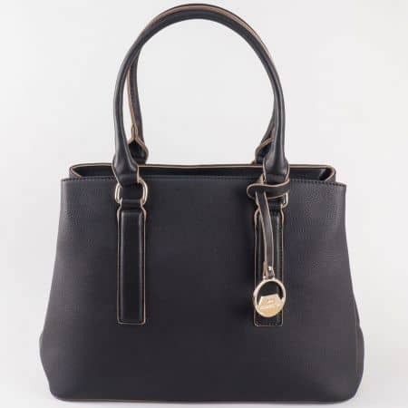 Дамска атрактивна чанта с две дръжки - дълга и къса на френския производител David Jones в черен цвят cm3066ch