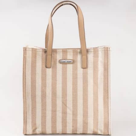 Дамска чанта за всеки ден с лятна свежа визия на френската марка David Jones в кафяво и бежово cm3089k