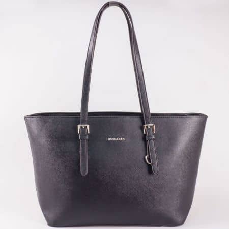 Дамска ежедневна чанта с къса дръжка и стилна визия на френския производител David Jones в черен цвят cm3093ch