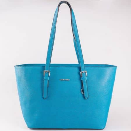 Дамска стилна чанта със семпла визия на френската марка David Jones в син цвят cm3093s