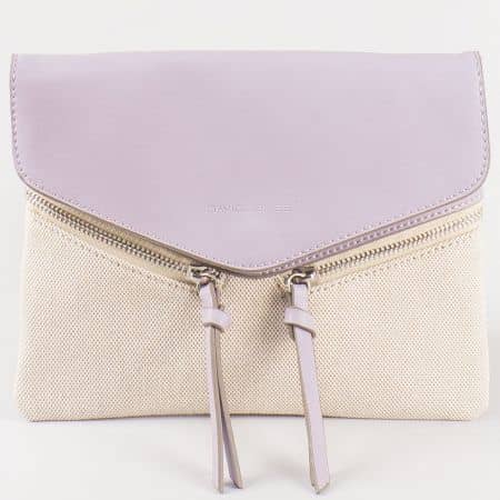 Дамска стилна чанта с актуална свежа визия на френския производител David Jones в лилаво и бежово cm3111l