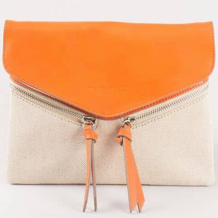 Дамска чанта за всеки ден с преден капак на френската марка David Jones в оранжево и бежово cm3111o