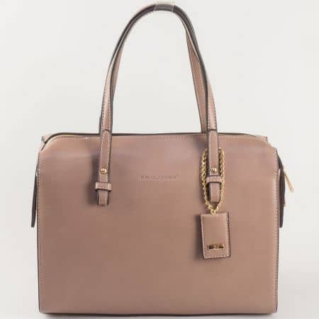 Стилна кафява дамска чанта David Jones с къса и дълга дръжка cm3218k