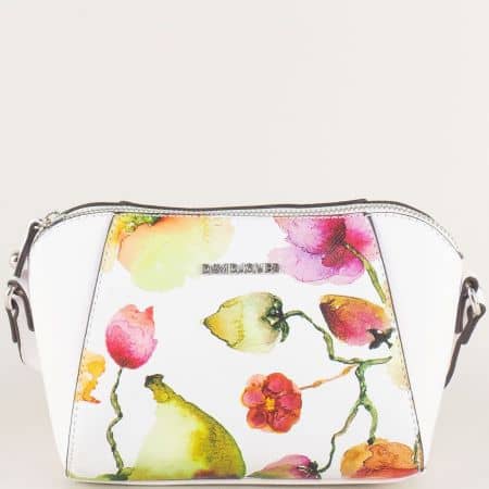Малка дамска чанта  в бяло с пъстър флорален принт cm3320b