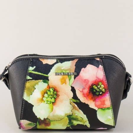 Малка дамска чанта  в черно с пъстър флорален принт cm3320ch