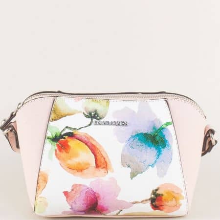 Малка дамска чанта  в розово с пъстър флорален принт cm3320rz
