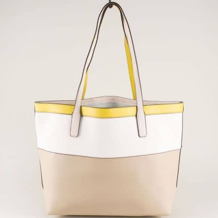 Дамска чанта в бяло, бежово и жълто- DAVID JONES cm3324bj