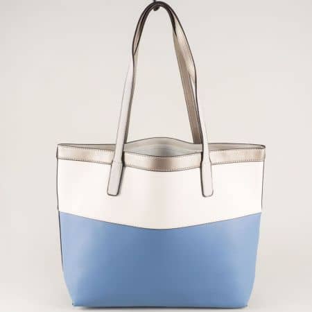 Дамска чанта в синьо, бяло и бронз- DAVID JONES cm3324s