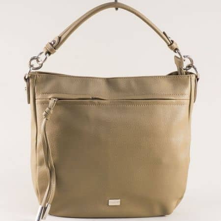 Бежова дамска чанта с две външни джобчета с цип cm3383abj
