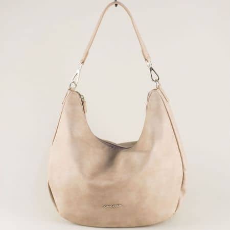 Френска дамска чанта, тип торба в бежов цвят cm3389bj