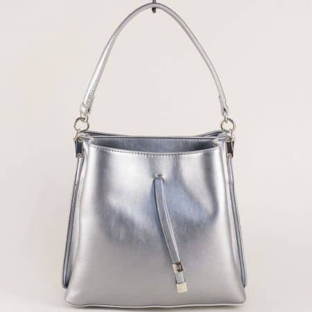 Малка дамска чанта с къса и дълга дръжа в сребро cm3430sr