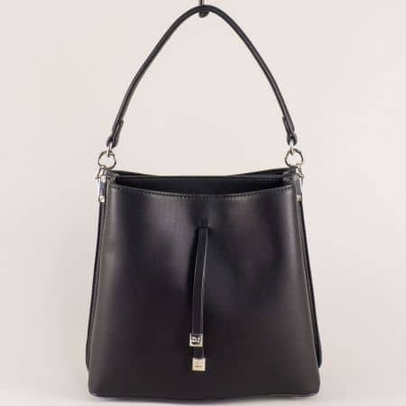 Малка дамска чанта с къса и дълга дръжа в черен цвят cm3430ch